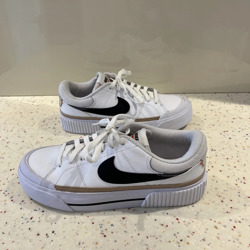 Nike Court Legacy Lift White BlackHemp Shoes DM7590-100 A+condition size 6 women - Image 3 of 4