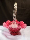 Fenton #3346 Cranberry Opalescent Glass Hobnail Basket