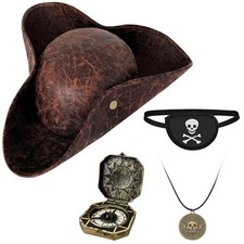 Zddaoole 4PCS Brown Pirate Hat,Renaissance 22.8 inches, Brown-leather