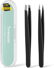 Tweezers for Women Facial Hair, Slant  Point Tip 2 Pack Eyebrow Tweezers for Me