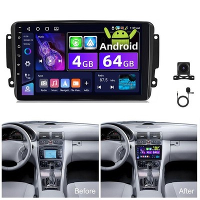 Autoradio 4G+64G Carplay Android 15 GPS Für Mercedes C-Klasse W203 2000-2004 Kam