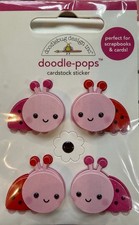 Doodlebug Stickers Doodle-Pop 3D Hug Bugs Ladybugs Happy Faces Red Pink X 4
