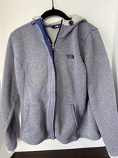 The North Face Women's Large Fleece Hoodie Gray Purple Full Zip Jacket Outdoor