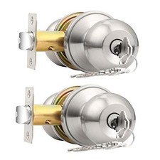 Keyed Alike Entry Door Knobs with Lock and Key Ball Door 2 Pack Brushed Nickel