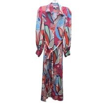 Alexis x Target Floral Long Puff Sleeves Maxi Button Front Shirt Dress XS Retro