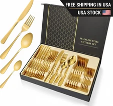 24 Piece Gold Silverware Set Stainless Steel Flatware Service for 6 w/ Box