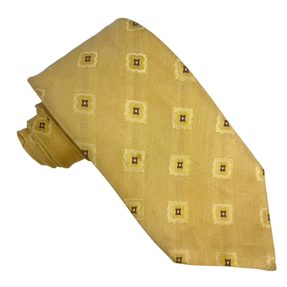 Corbata para hombre Kiton Napoli geométrica amarilla 100 % seda satinada 3,75" (W) x 60" (L) guc Foto 4 de 4