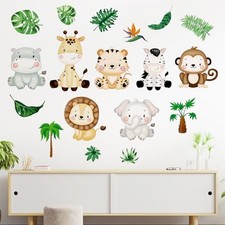 9 Sheets Baby Safari Animals Wall Stickers Jungle Animals Wall Decals Elephant