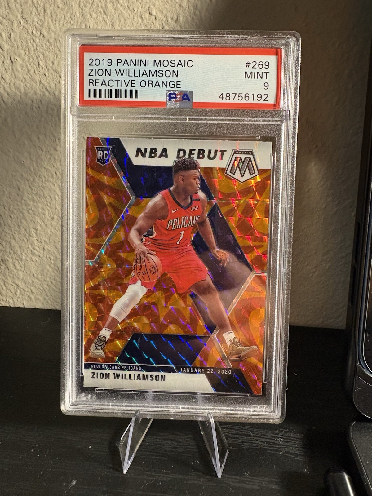 2019-20 Mosaic - NBA Debut Zion Williamson #269 Reactive Orange Prizm RC PSA 9