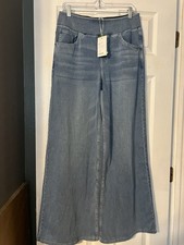 Halara Flex wide leg pull on jeans Large Tall High Waisted Medium Wash 50