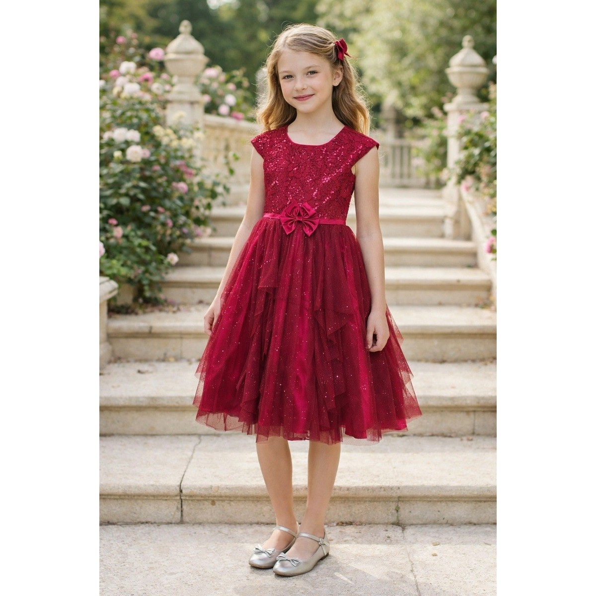 jona michelle holiday dress red Jona Michelle Dress Girls 12 Red Sequin Party Formal Tulle Romantic Coquette