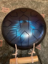 Steel Tongue Drum 12 Inch, Tunable, A / E Minor 440hz, Blue