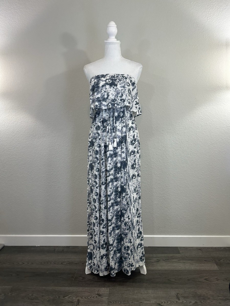 Japna Women's Tie Dye Strapless Ruffle Overlay Maxi Dress