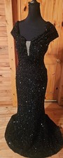 Black Sequin Pageant Prom Homecoming Formal Gown Dress Womens 14 Unaltered