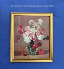 Fine French Still Life Oil – Oeillets (Carnations), ca. 1920. Signed. COA.