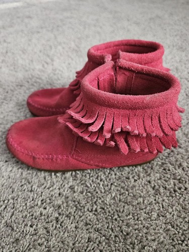 Minnetonka Kleinkind Mädchen rosa Leder Mokassins Booties Größe 12 Reißverschluss Schuhe - Bild 1 von 19