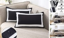 Black Outdoor Lumbar Pillow Covers 12x20 20" x 12" Pack of 2 Black Square