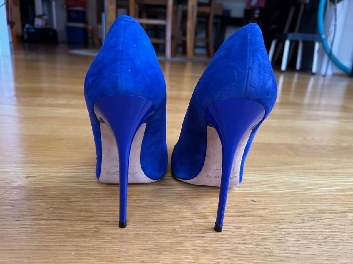 JIMMY CHOO Anouk Blue Suede Pumps Size 7 IT 37 Good Used Condition