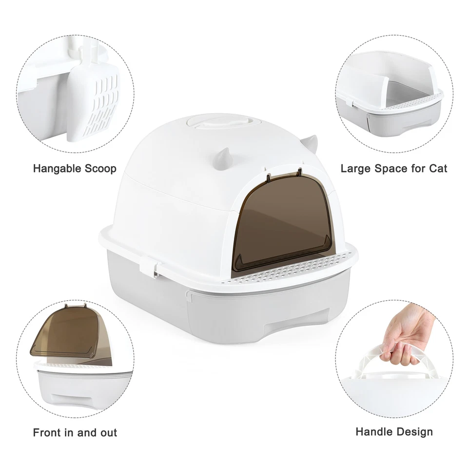 Fully Enclosed Cat Litter Box, Covered Kitty Litter Box with Lid, Scoop, Gray - Изображение 3 из 4