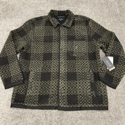 Roark Over Shirt Mens Large Black Green Fleece Shacket Snap Polyester Wool NEW