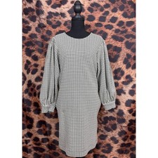 Womens Gingham Balloon Sleeve Shift Midi Dress