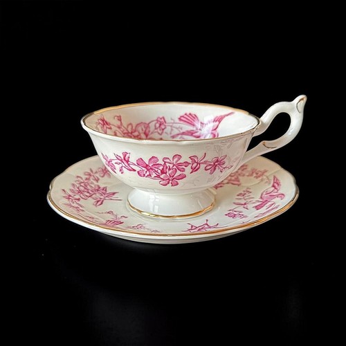 Vintage Coalport Pink Bird Teacup and  Saucer  -  Made In England - 10257