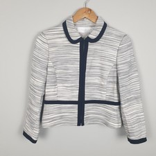 Hobbs Blazer Jacket Womens UK 10 White Short Smart Occasion Cotton Blend