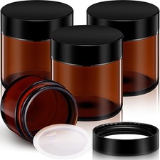 4 oz Glass Jars with Lids, 4 Pack Amber Cosmetic Jars with Black Lids Leakproof