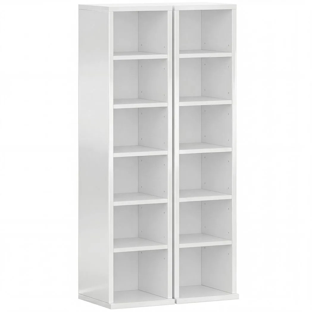 Set of 2 CD Media Display Shelf Unit Tower Rack High Gloss White - Image 2