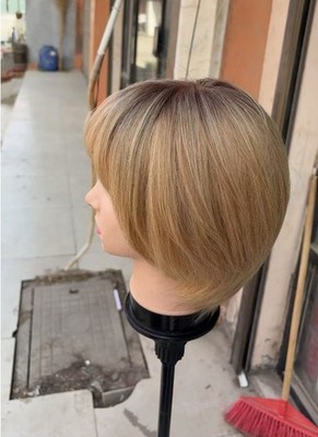  Pixie Cut Straight Blonde with Brown 100% Human Hair Lace Front Wigs 