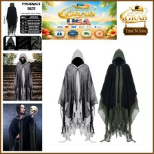 Halloween Costume Hooded Cape Grim Reaper Gothic Robe Medieval Renaissance