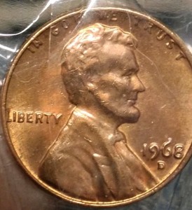 1968-D Red Penny In Mint State Condition For Sale.