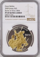 1/0 TOP Pop - 2009 Jersey Silver Gilted Battle Of Alma 1854 Proof NGC PF69