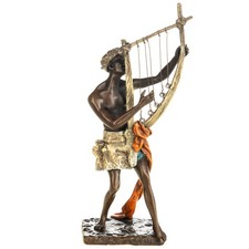 Sculpture en bronze Musicien arabe avec une harpe Art Vienne d'après F.Bergman