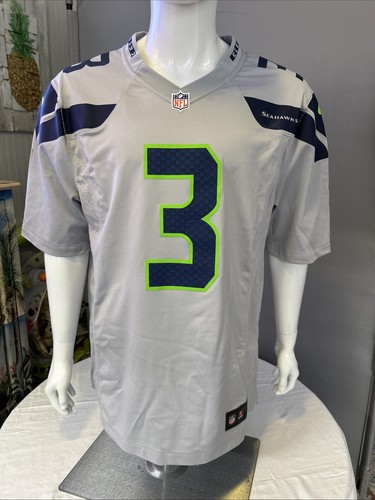 Nike Sz. LARGE Stitched Russell Wilson Seattle Seahawks Grey Alternate Jersey #3