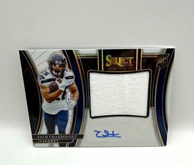 2023 Panini Select Zach Charbonnet Seahawks RC Auto Patch White Prizm 18/75