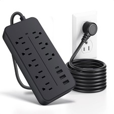 US Power Strip Surge Protector 8 AC Outlets 3 USB  1 Type C Ports 3.77 ft Cable