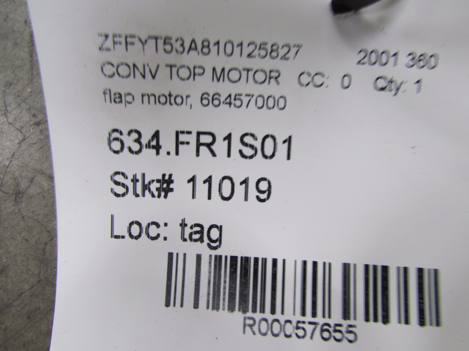 Ferrari F430, 360, Convertible Flap Motor, Used, P/N 66457000