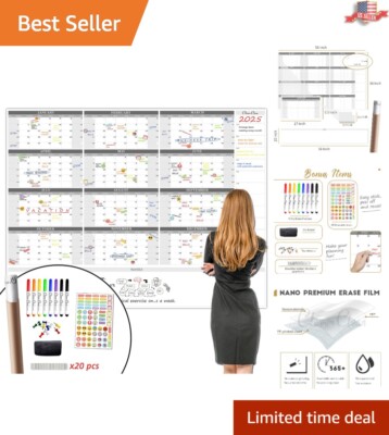 Jumbo 48''x58'' Undated Dry Erase Calendar with Markers - Ideal for Home & Office