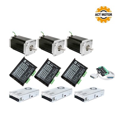 3Axis Nema 34 Stepper Motor 1600 oz.in 3.5A Dual Shaft&Driver control Power CNC