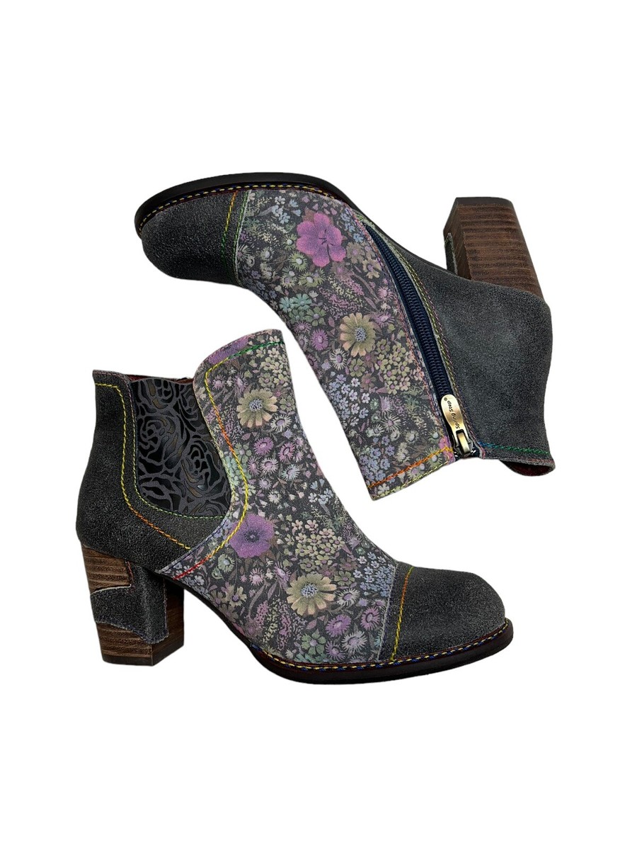 L'Artiste by Spring Step Navy/Purple Rainbow Floral Bootie Boots