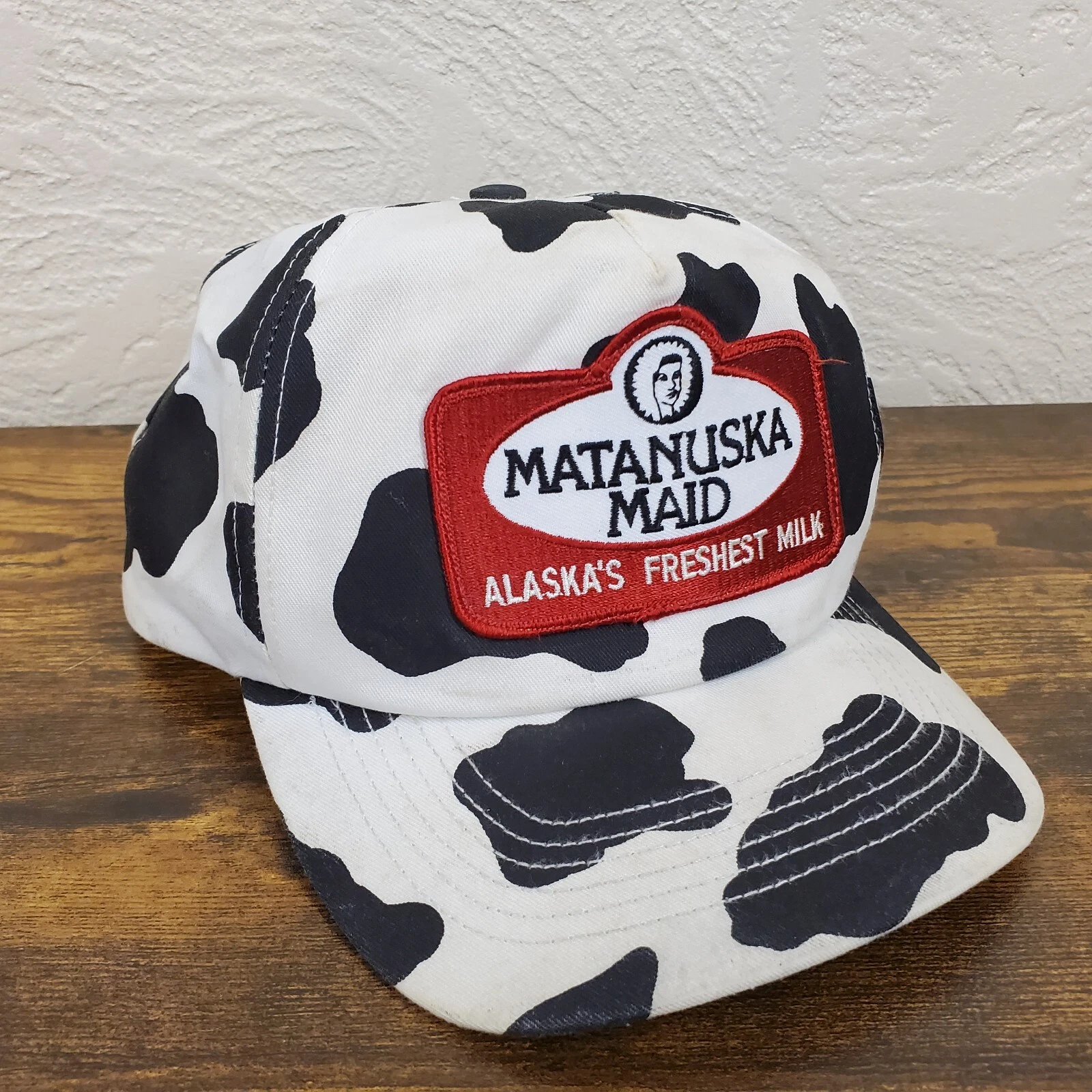 Vtg San Sun Matanuska Maid Alaska's Freshest Milk Snapback Hat Cap Patch Cow