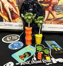 DRUNKIE SHRUNKIES 28oz Shrunken Head Tiki Mug +Extras BLACK LAGOON ROOM Munktiki