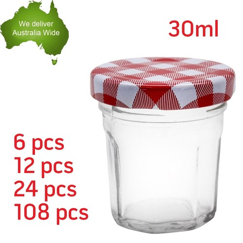 30ml Glass Screw Top Jam Jars Red Lids Lolly Conserve Jar Party Storage
