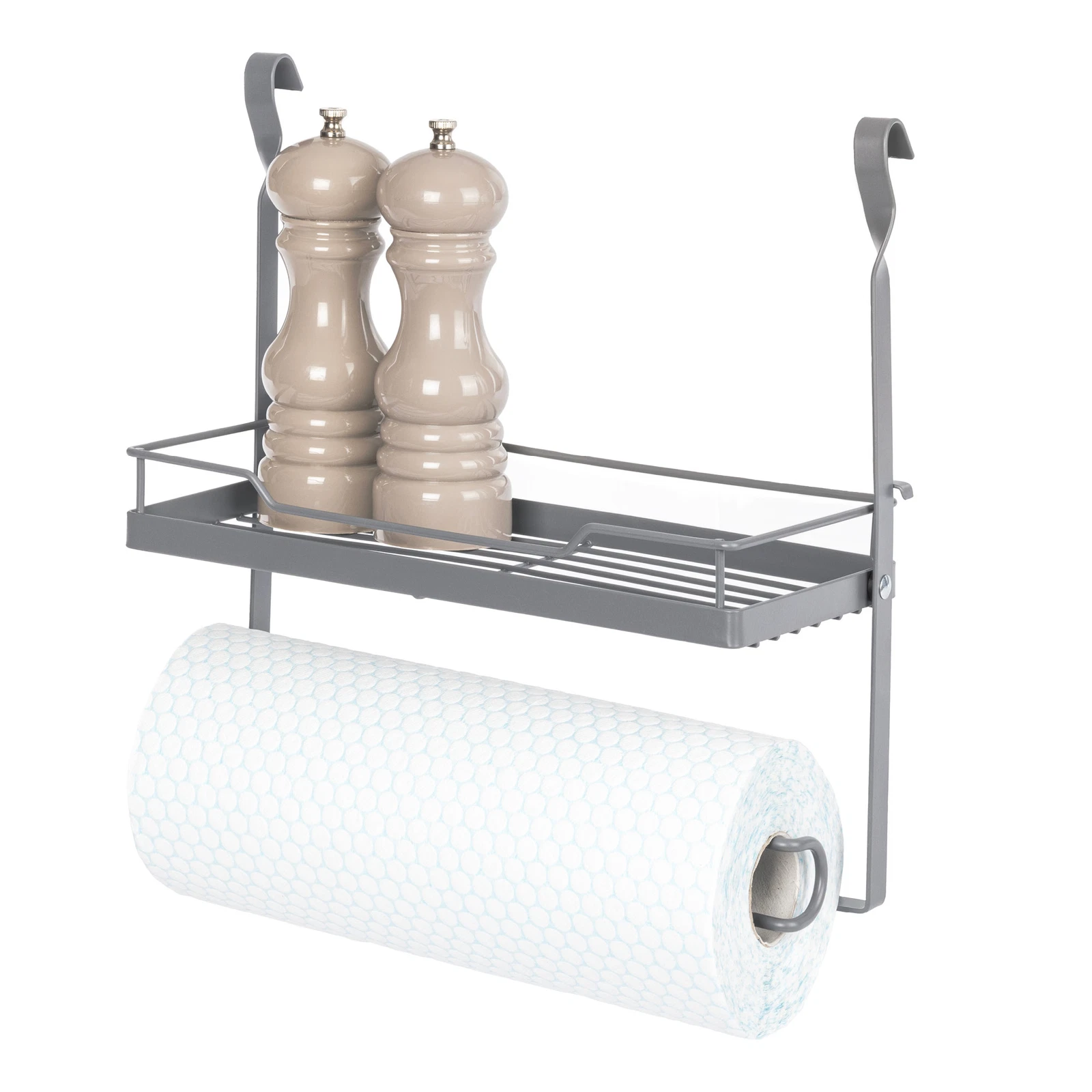 LIVIVO Kitchen Roll Holder with Shelf Grey Hanging Organiser