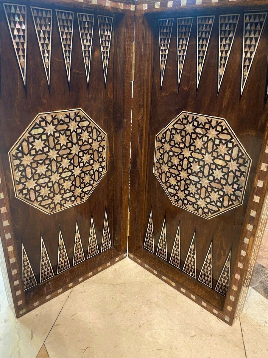 Planche De Backgammon égyptienne Artisanale - Bois Incrusté De Nacre - 21 Pouces - Jeu De Stratégie Neuf 2018