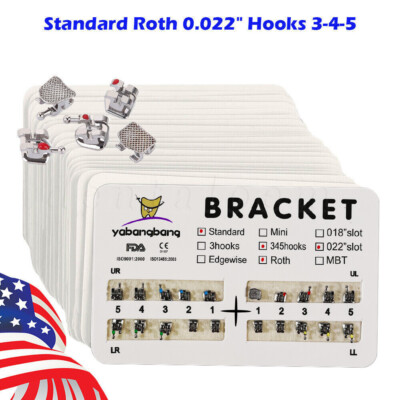  Dental Orthodontic Brackets Braces Standard Roth .022 Hooks 3-4-5