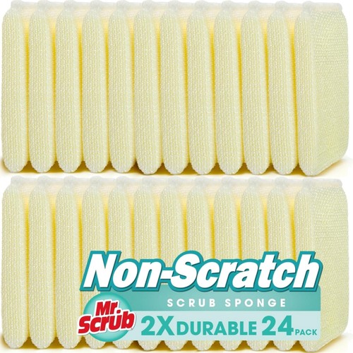 24 Non-Scratch All-Purpose Sponges - Yellow Kitchen & Bathroom Cleaning Pads