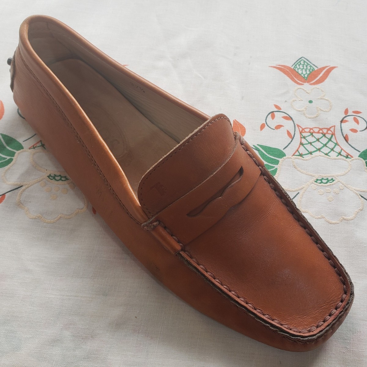 Tod's Gommino Driving Shoes Leather Brown Monogram Mens Size