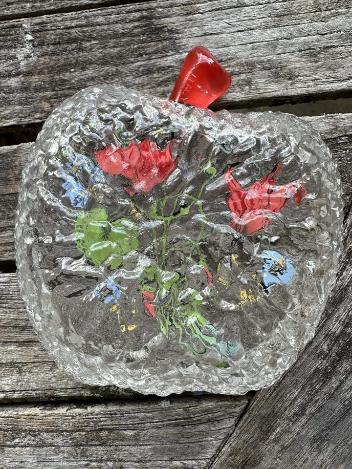 5 cuencos de postre de ensalada de manzana de vidrio italiano texturizado vintage flores pintadas a mano Foto 3 de 4
